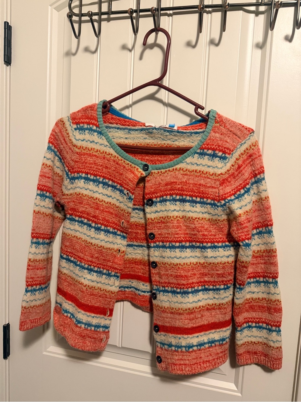 Sparrow Striped Knit Cardigan - Coral, Teal & Cream
